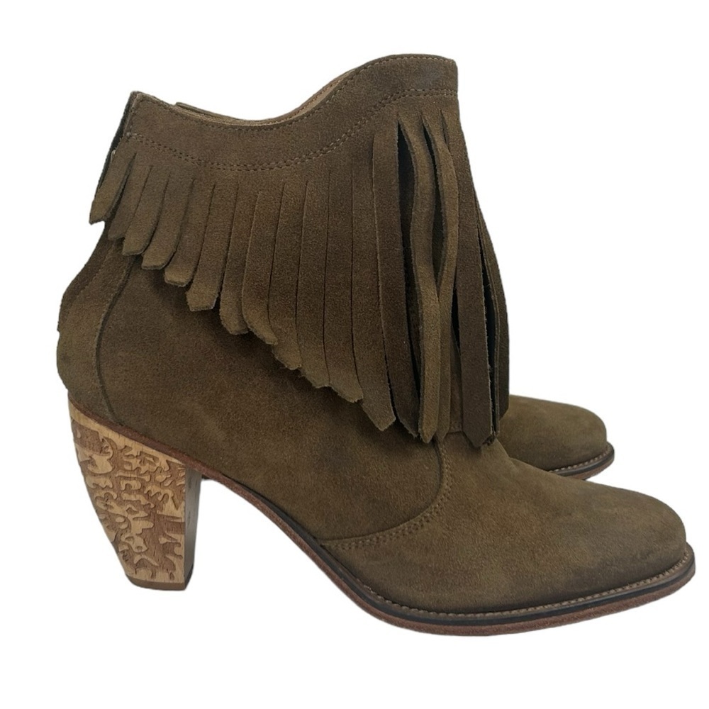 Uppercase Free People Sylvia Olive Suede Fringe Carved Boot Western Cowgirl 10